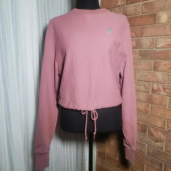 Victoria's Secret PINK Dusty Rose Cropped Crewneck Sweatshirt Long Sleeve- Sz XS - Picture 1 of 9
